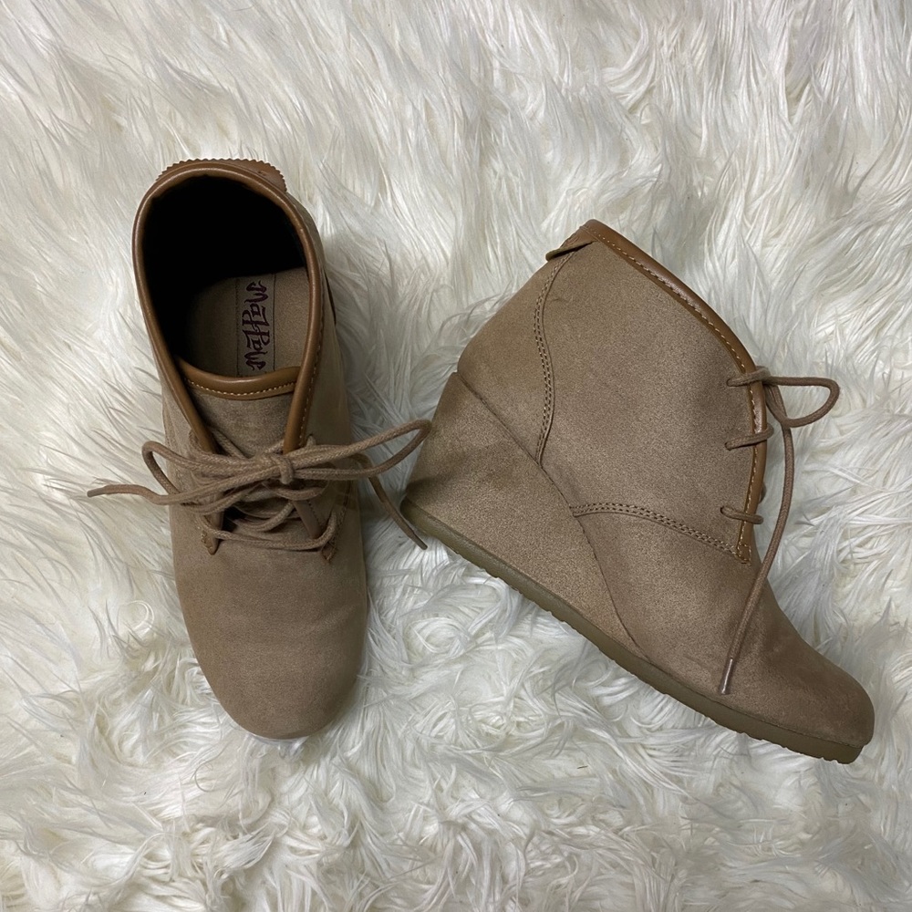Tan wedge booties